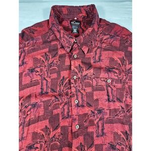 Red Macaw Trading Company Mens XXXLT Red Tropical Palm Rayon Button Down Shirt